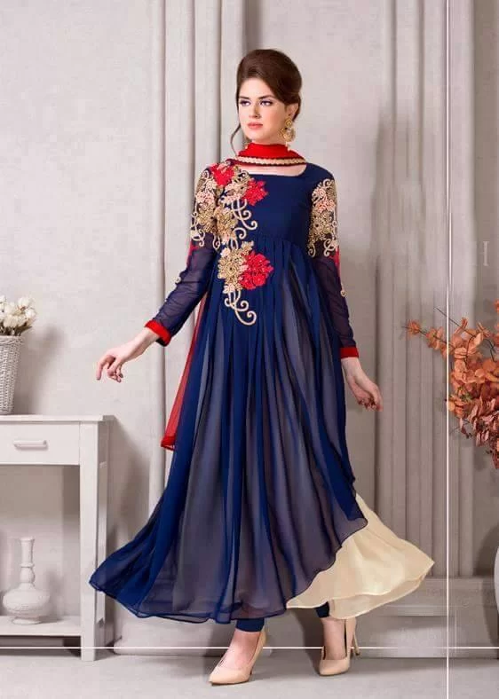 Blue Long Frock Designs 2017 for Party