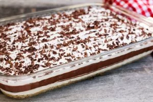 Layered Chocolate Pudding Dessert with Salted Pecan Crust